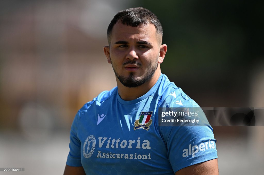 L'AQUILA, ITALY - JUNE 16: Muhamed Hasa of Italy during Italy Training Session at Stadio Tommaso Fattori on June 16, 2025 in L'Aquila, Italy. (Photo by Federugby/Federugby via Getty Images)